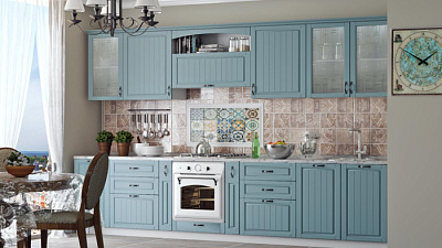 Кухня на заказ Эмаль небесная 1334 Мрамор греческий